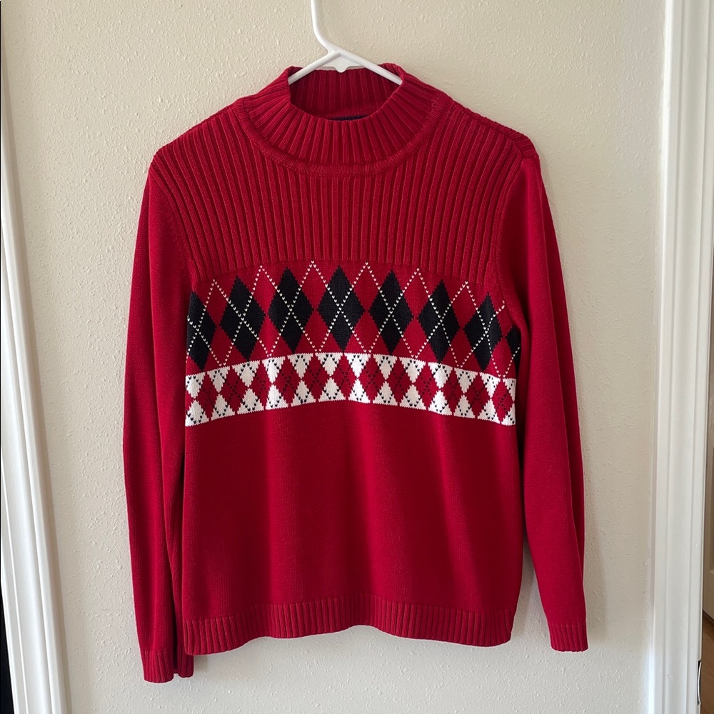 Crazy Horse Liz Claiborne Sz XL Women's Red Argyle Sweater